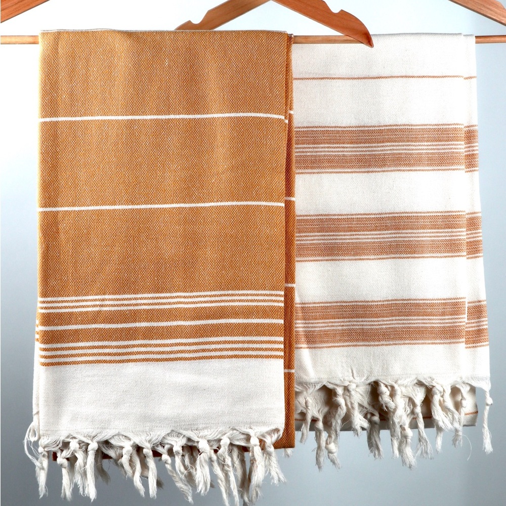 Turkish Towels Striped Tan and White Bath Towels